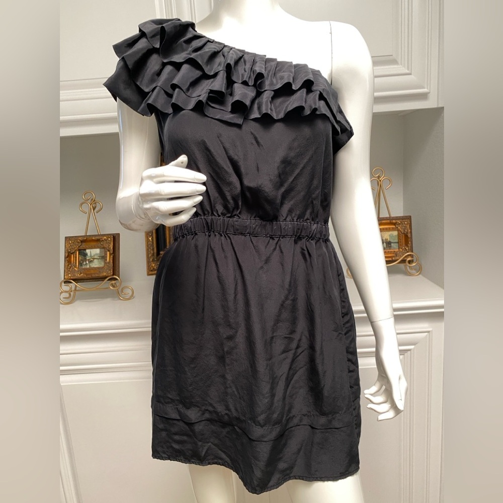 Postella Black Asymmetrical Ruffled Sundress